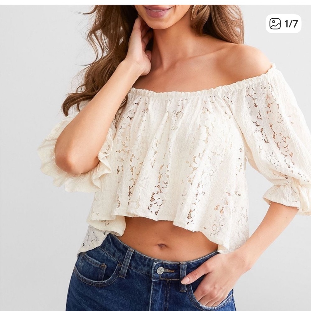 Free People Stacey Lace Off-Shoulder Blouse - Picture 3 of 8